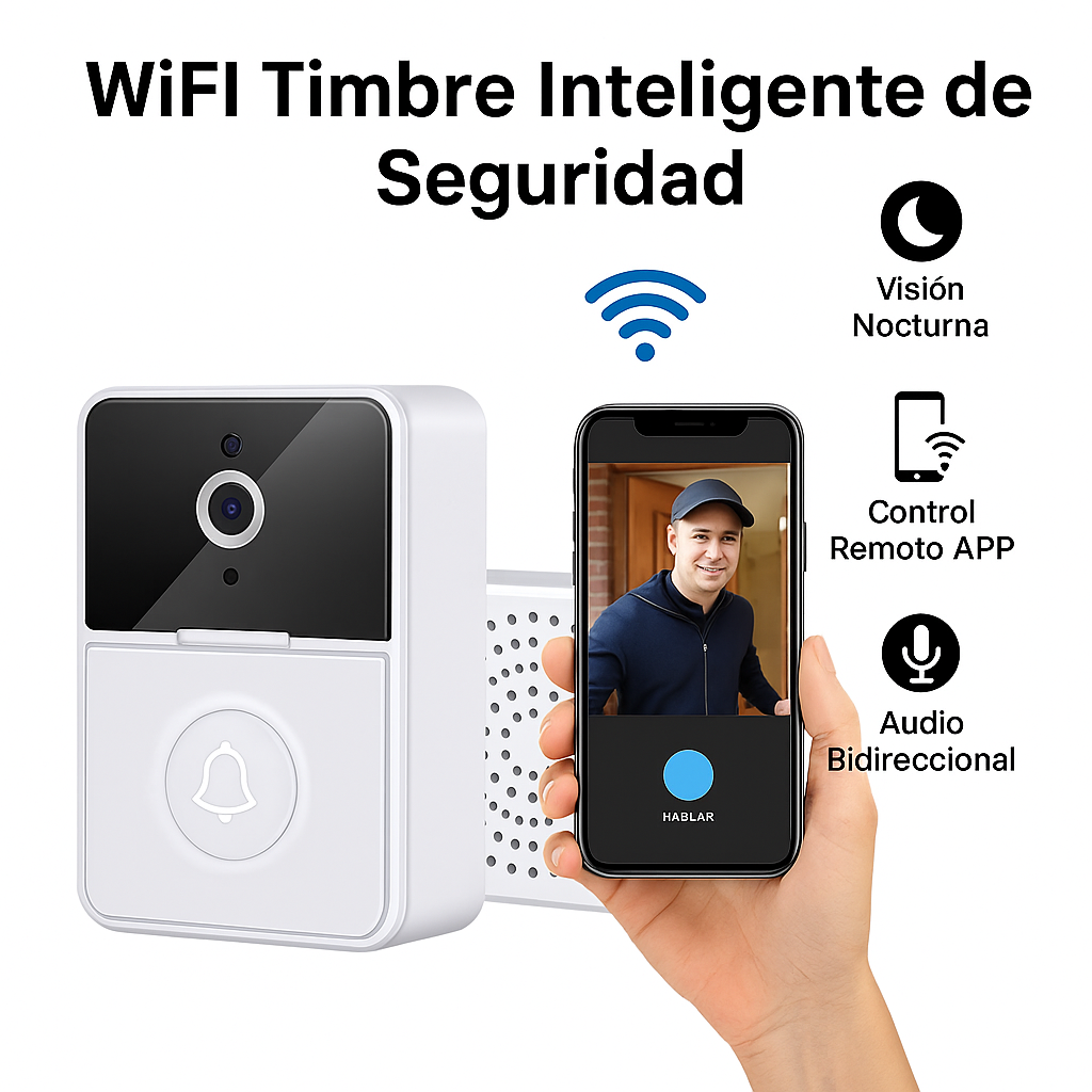 Timbre Inteligente con Cámara WiFi – Protección al instante desde tu celular